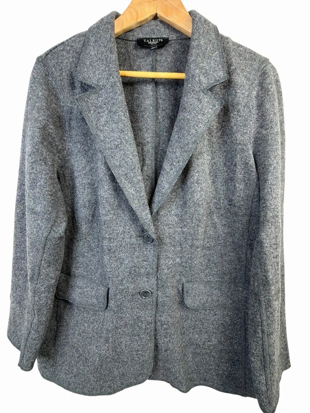 Talbots Blazer Jacket Size 16W Woman Gray Wool Blend 2 button Unlined